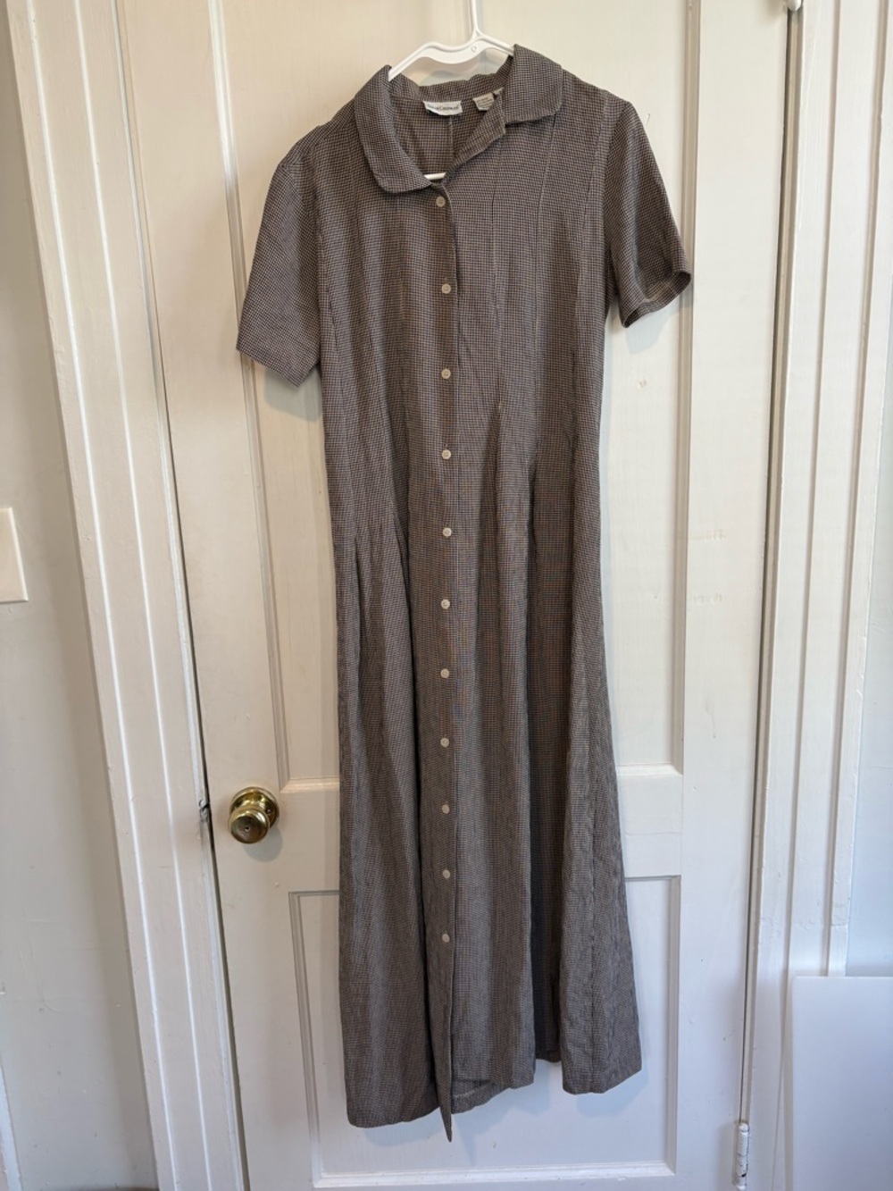 Button-Front Short Sleeve Maxi Dress - Gray